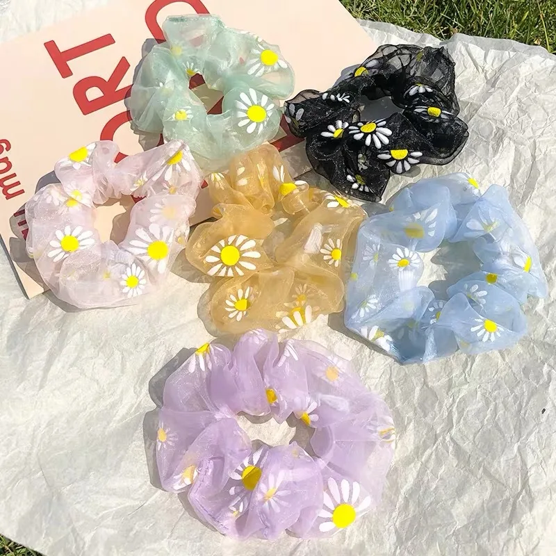 

Woman Daisy Yarn Scrunchies Fashion Hair Ties Elastic Hairband Hair Accessories For Woman Hair Head Ornaments Rubber Band 1pcs
