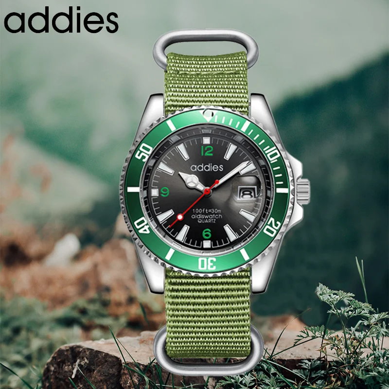 

ADDIES Quartz Watch Men Luxury Top Brand Reginald Water Ghost Sports Rotatable Bezel GMT Sapphire Glass Date Stainless Steel