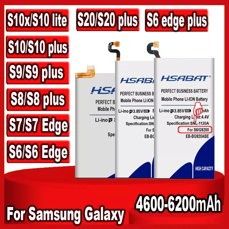 

2023New Top Brand HSABAT Battery for Samsung Galaxy S6 S7 S8 S9 S10 S20 (S6 S7 EDGE) (S6 EDGE S8 S9 S10 S20 Plus) S10 Lite S10 5