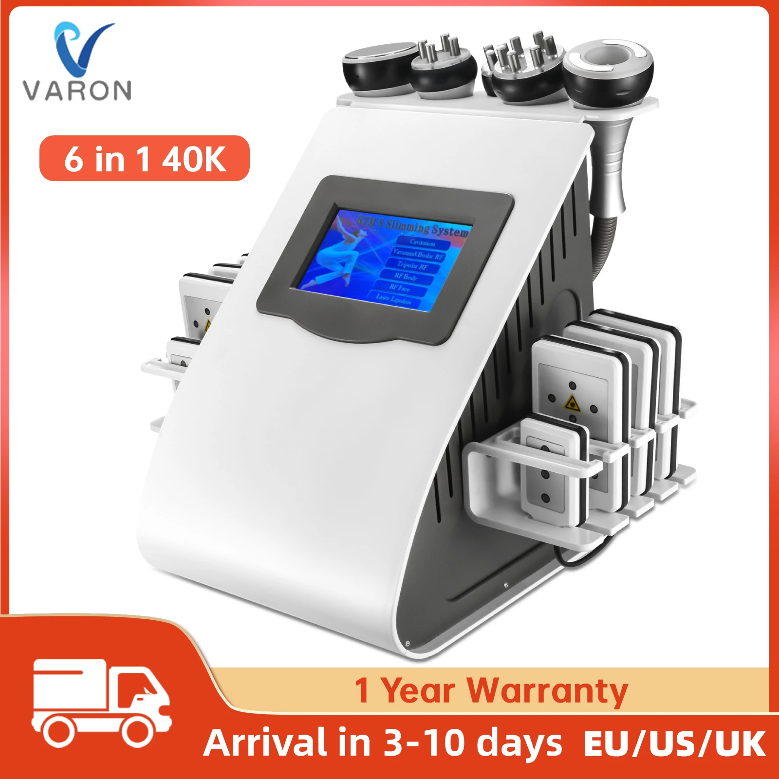 

6 In 1 40K Ultrasonic Cavitation, Vacuum Radio Frequency Laser 8 Pads Lipo Laser Slimming Machine for Home Use Body Shaper