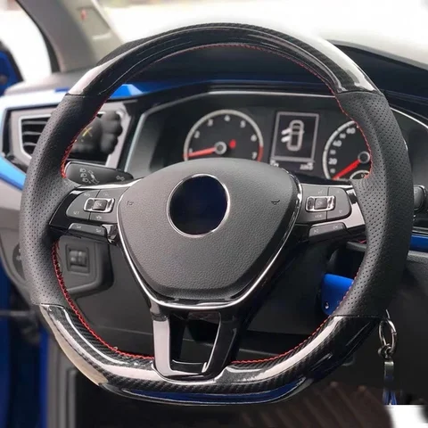Для Volkswagen Golf 7 Mk7 ручная вышивка мягкий черный карбоновый черный замшевый чехол на руль автомобиля