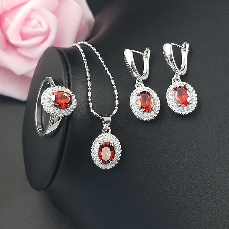 

Fashion Women Jewelry Sets Cubic Zirconia Drop Earrings Rings Pendant Necklaces Wedding Zirconia Jewelry Set
