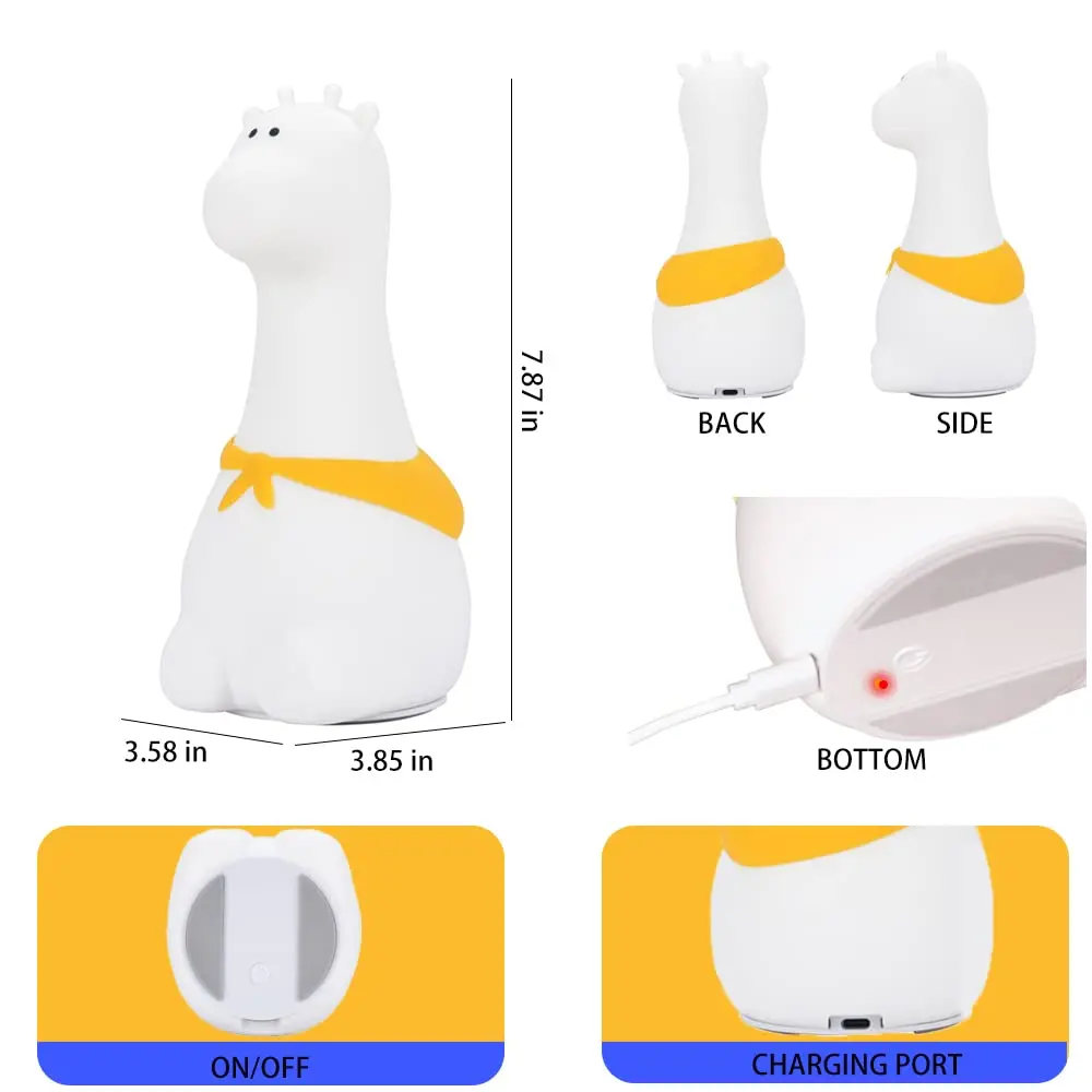 Светодиодный ночник с милым жирафом для детей мягкий силиконовый зарядкой от USB