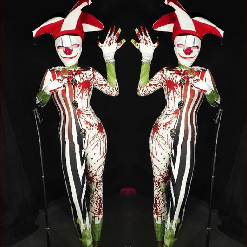 

Men Women Cosplay Clown Jumpsuit Stage Show Dance Costume Nightclub Singer Rave Clothes Halloween Party Festival Outfit XS3821
