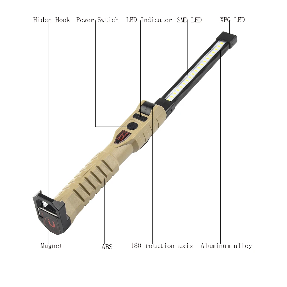 

Lamp 360° Strobe Floodlight Camping Warning 3000mah Emergency Type Light Inspection 43.3cm Handheld Work Red Torch