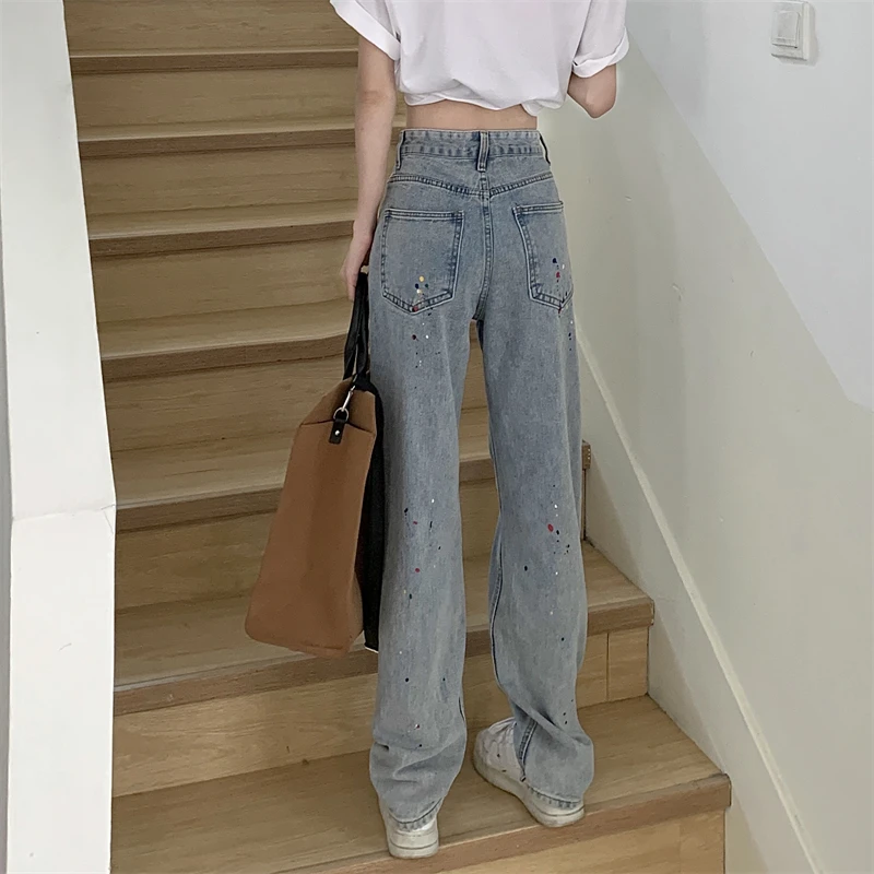 N1026  Light Color Jeans Women's New Retro Fashion High Waist Thin Straight Wide Legs Long Pants Jeans