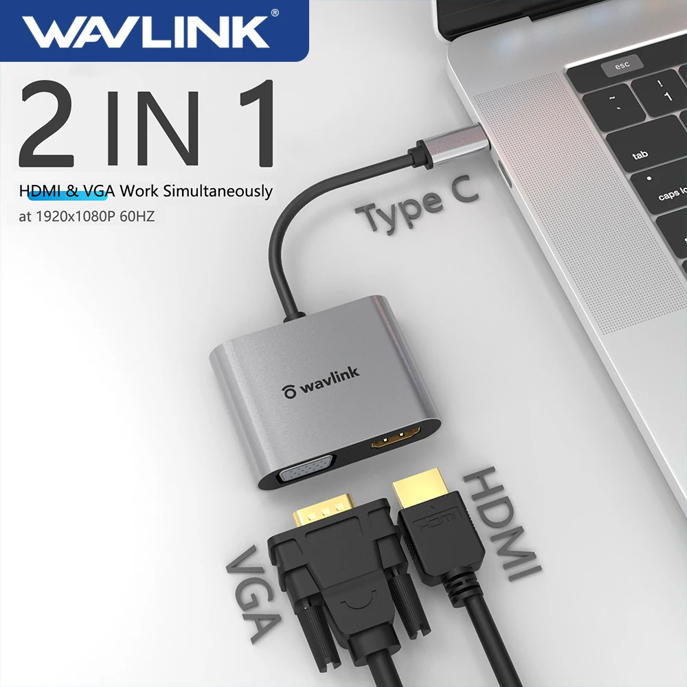 Wavlink USB C к VGA адаптер HDMI-совместимый тип-c двойному HDMI дисплей сплиттер конвертер