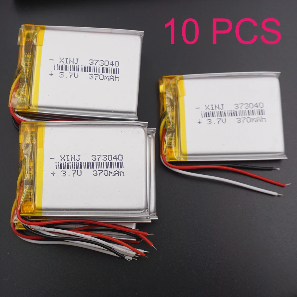 

XINJ 10pcs 3.7V 370mAh 3 Wire Thermistor Li Lithium Polymer Battery 373040 Lipo For PDA Driving Recorder Phone Car Camera E-Book