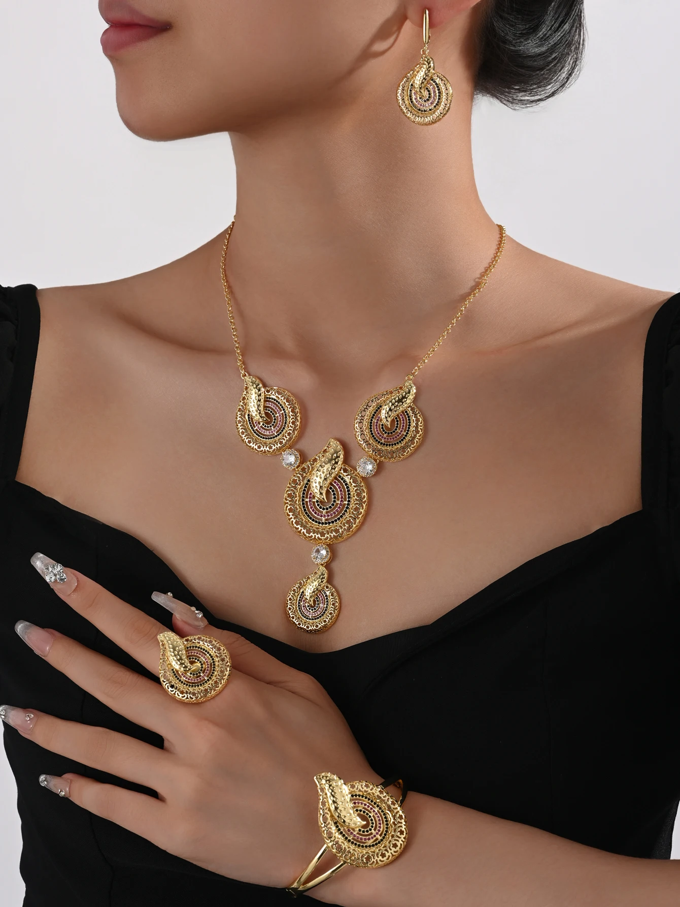 5 шт./комплект женские серьги и кольцо из 18-каратного золота