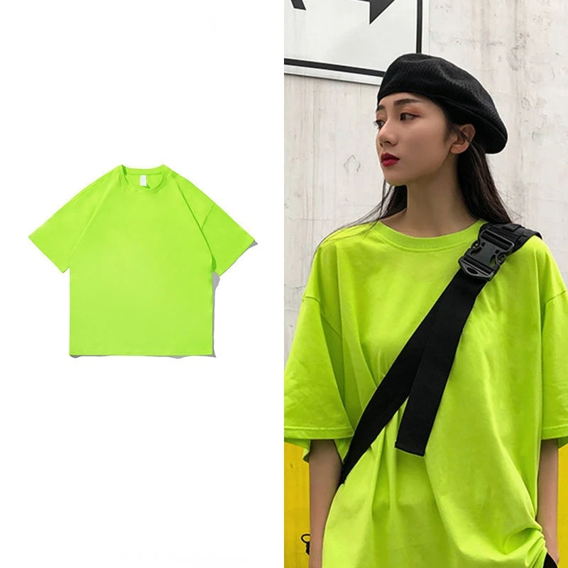 

EBAIHUI 100% Cotton Spring and Summer T Shirts Korean Street Bf Solid Color Short Sleeve T-shirt Loose Oversized Women Top Tees