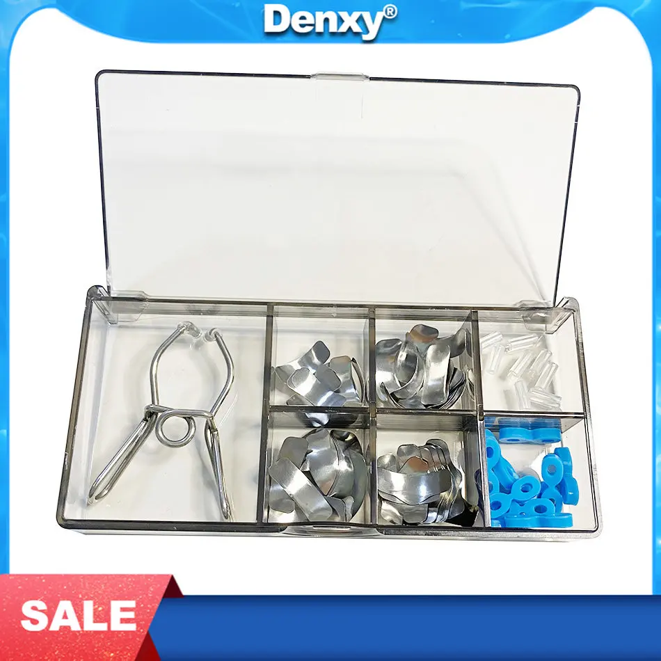 

60pcs Dental Matrix Sectional Contoured Saddle Contoured Metal Matrices Matrix Universal Kit With Spring Clip Dental Matrices