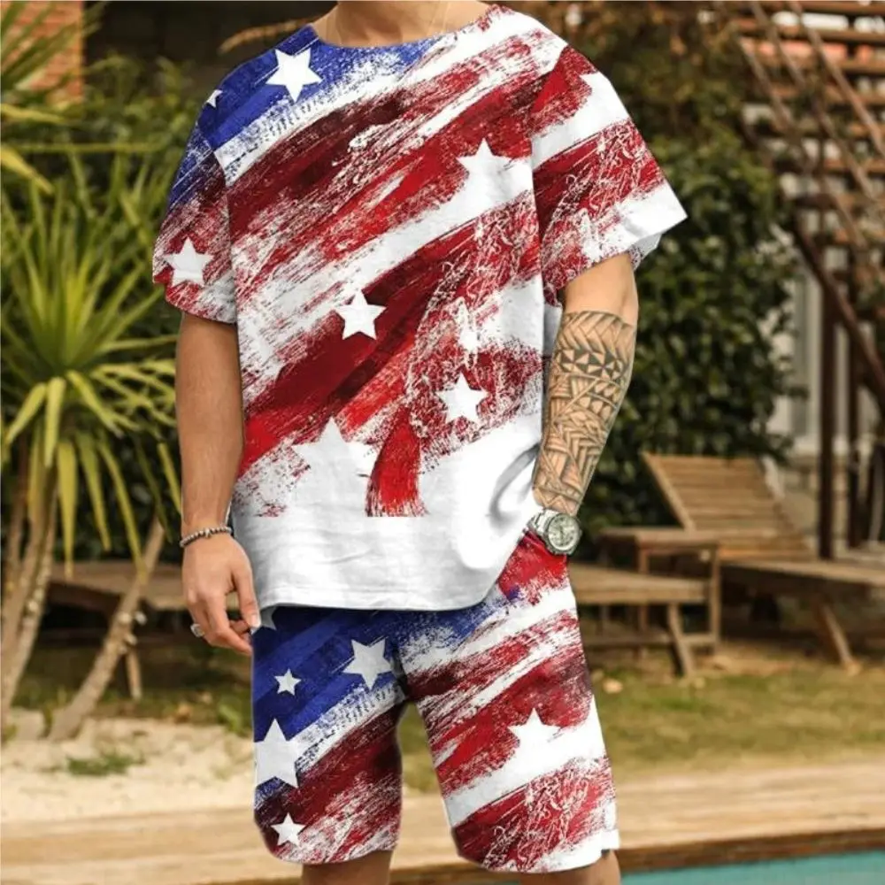 3D Printed Men Clothes Plus Size T-shirt Suits Colorful Graphic Round Neck Ropa Fashion Designer Short Sleeve 2 Pieces Summer