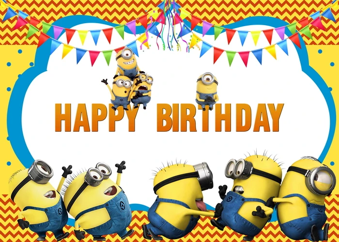 Виниловый фон для детской фотосъемки с изображением миньонов