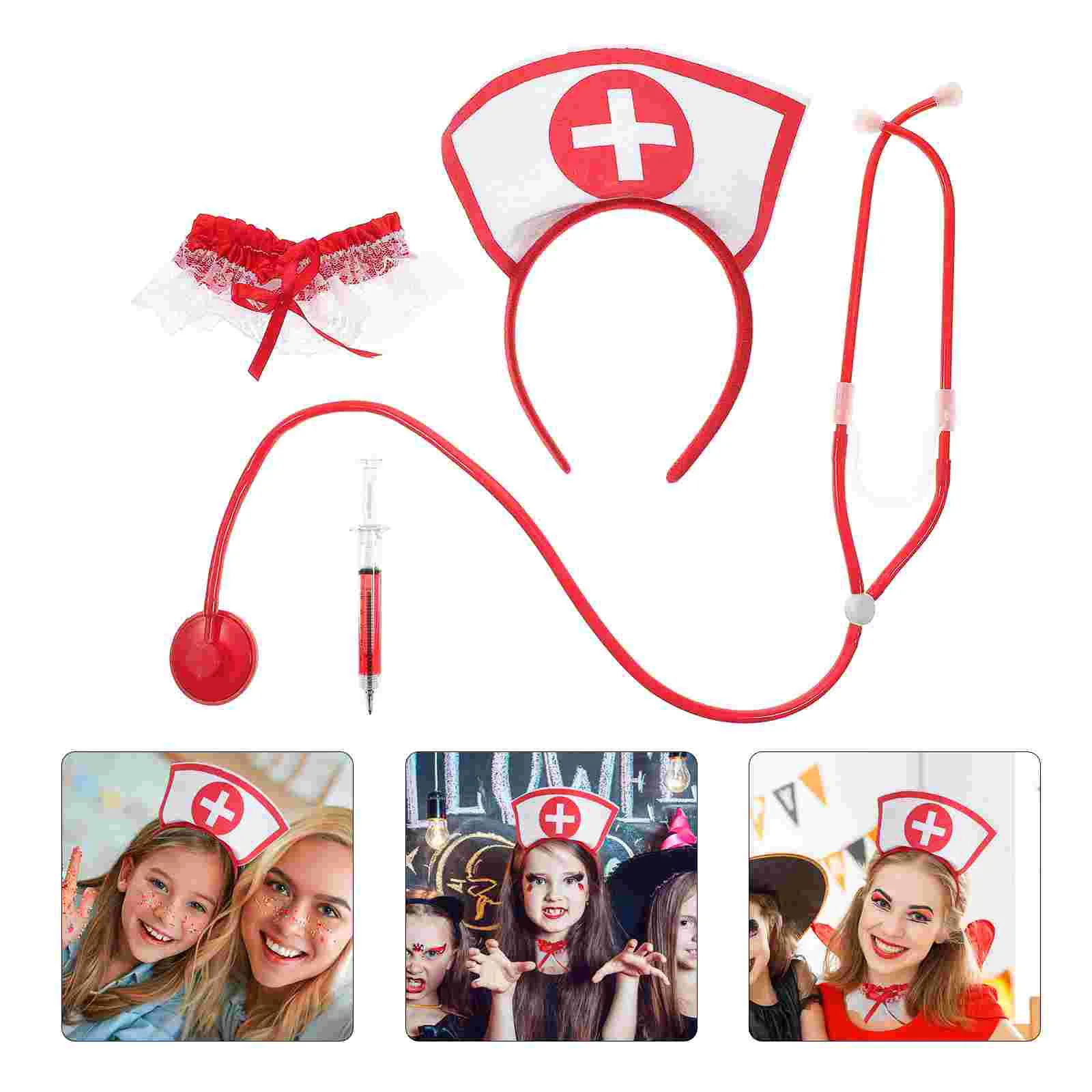 

Nurse Props Cosplay Halloween Stethoscope Hairbands Accessory Kit Stethoscopes Nurses