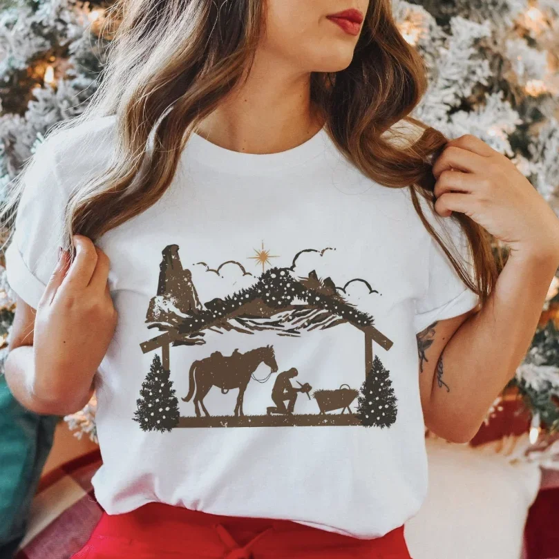 Футболка с короткими рукавами Молиться Ковбой Рождество Религиозный