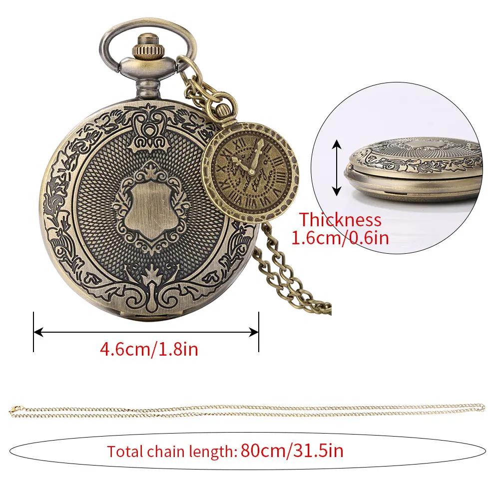 

Personalized Relief Pattern Design Men's And Women's Pocket Watches Roman Numerals White Surface Retro Bronze Case for Pendant