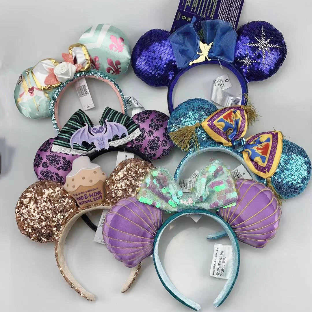 

New Disney Mickey Ears Starry Rose Headband Mermaid Mickey Minnie Hair Accessories Kawaii Amusement Park Headband Kids Gift Toys