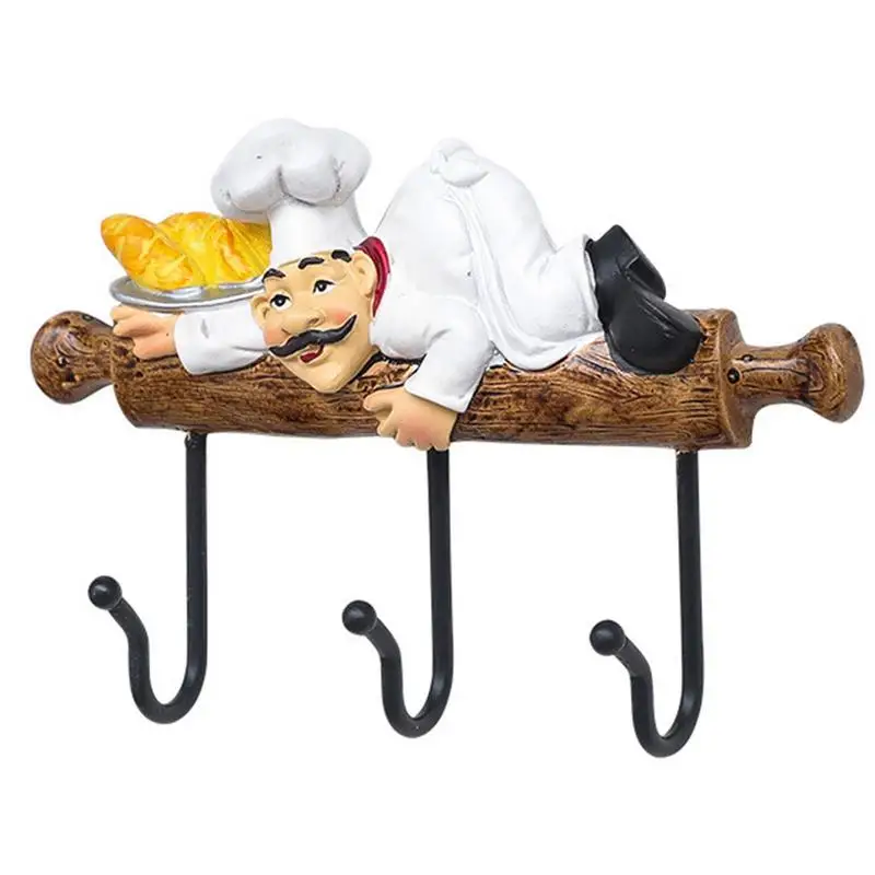 

Фигурка французского шефа, настенные крючки, милый шеф-повар с тортом, кухонный Настенный декор, настенные крючки, вешалка, Декор, липкий держатель кабеля