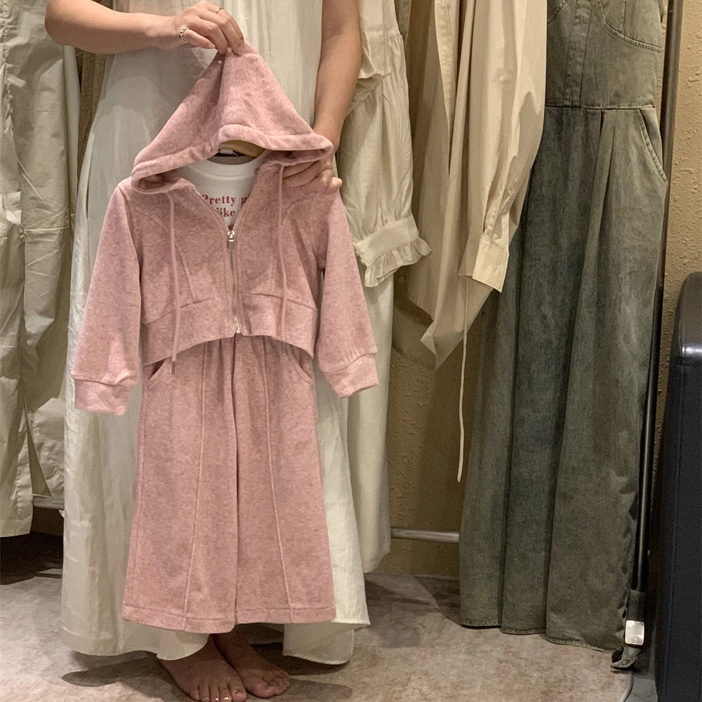 

Новинка Осень-зима 2023 детская одежда свитер с капюшоном для девочек в Корейском стиле повседневные спортивные брюки с высокой талией Костюмные брюки