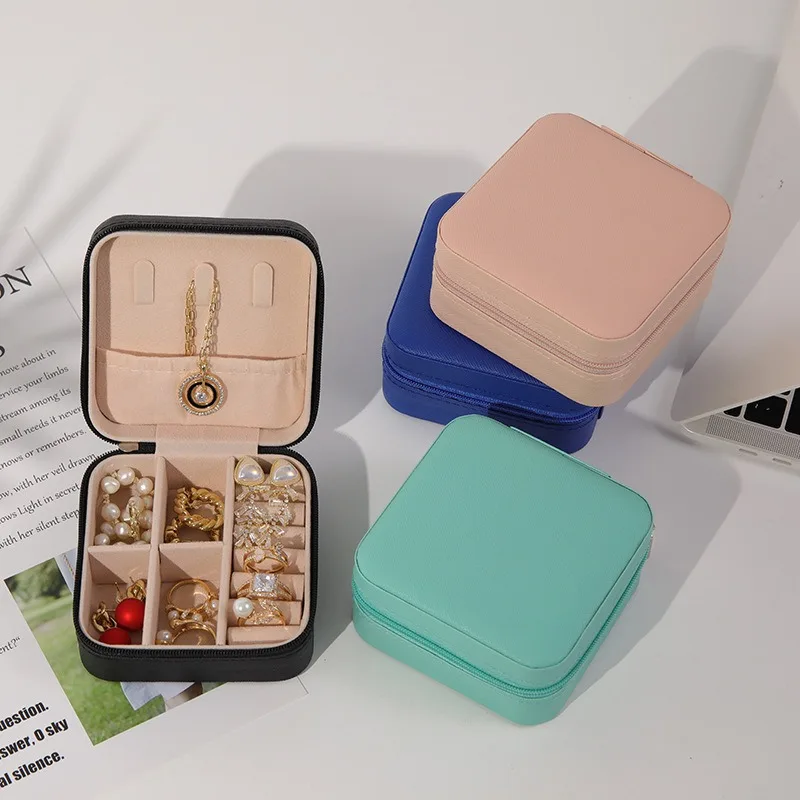 

Mini Jewelry Organizer Display Travel Jewelry Zipper Case Boxes Earrings Necklace Ring Portable Jewelry Box Leather Storage gift