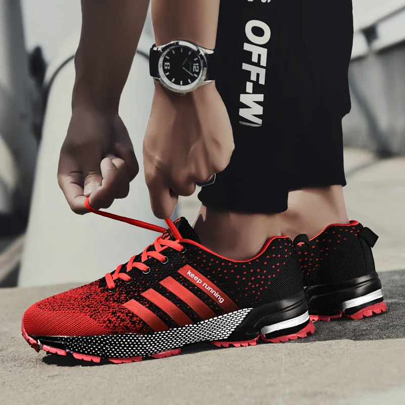 Sneakers Men Running Shoes Comfortable Black Sport Shoes Breathable Fly Weaving Female Gym Footwear Size 35-47