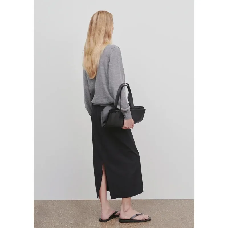 LUXURY-Женская Минималистичная юбка с высокой талией тонкая черная выше колена