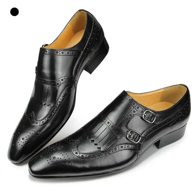 Bullock Carving Fashion Men's Dress Wedding Shoes double monk strap Male Wedding Party Formal Office Pointed sapatos masculinos