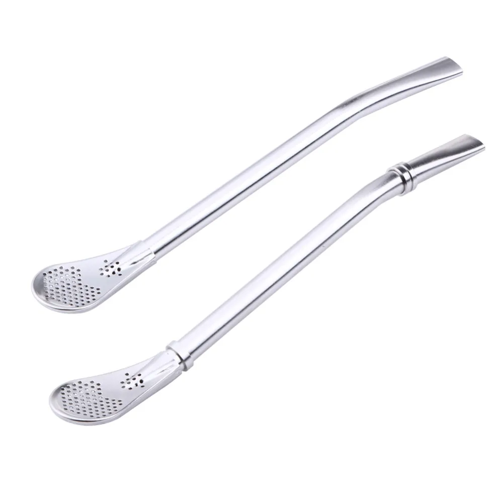 

2Pc Spoon Tea Filter Yerba Mate Tea Straws Stainless Steel Drinking Straw Bombilla Gourd Reusable Tea Tools Washable Bar