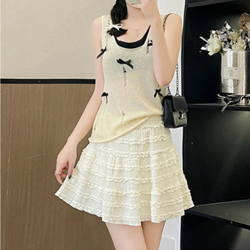 Кружевной торт лето 2024 корейский дакрон для отдыха женская одежда похудения в