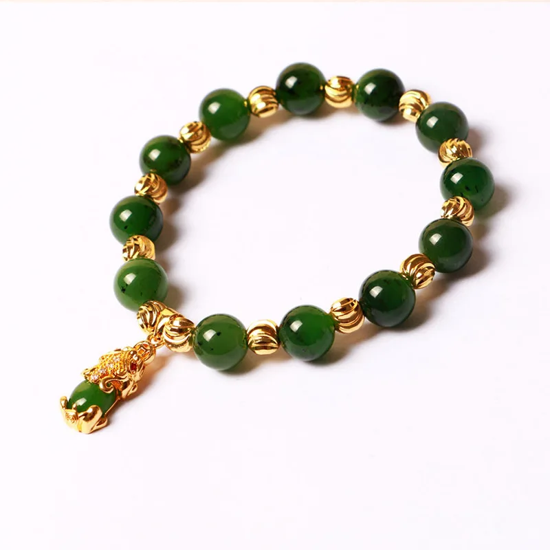 

Natural Green Jade Pixiu Bracelet Men Women Pulsera Feng Shui Wealth Brave Troops Jasper Bracelets Nephrite Jades Lucky Amulet