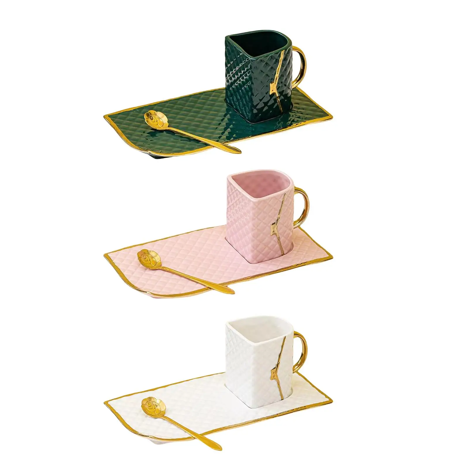

Gold Painted coffee cups and Saucer Set Bag Modeling Spoon for Party
