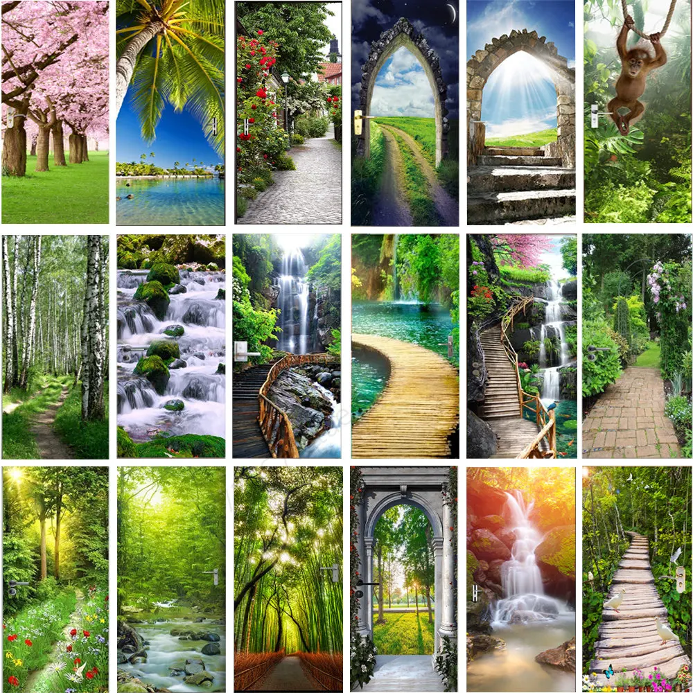 Green Forest Version Door Stickers Create A Natural Atmosphere To Make The House A Spacious Wall Stickers Waterproof Posters