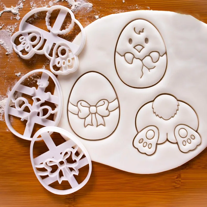Weiß Ostern Ei Bunny Küken Diy Kaninchen Kunststoff Cookie Cutter Fondant Formen Backen Zubehör Dekorieren Werkzeug für Kuchen Form