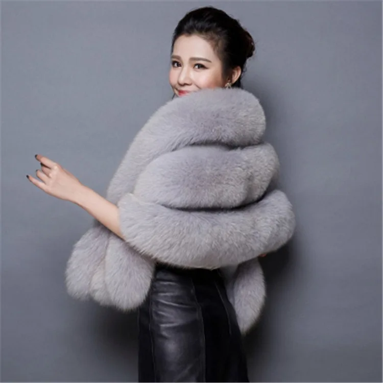 Autumn  Winter Faux Fox Fur Shawl Female White Wedding Dress Bridal Fur Cloak Padded Cotton Coat Luxury Faux Fur Trim Coat
