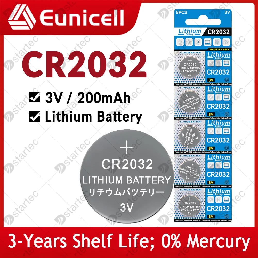 

EUNICELL 5PCS-25PCS 200mAh CR2032 Cell Coin Button Batteries CR 2032 5004LC DL2032 3V Lithium Battery For Watch Toys Car Remote