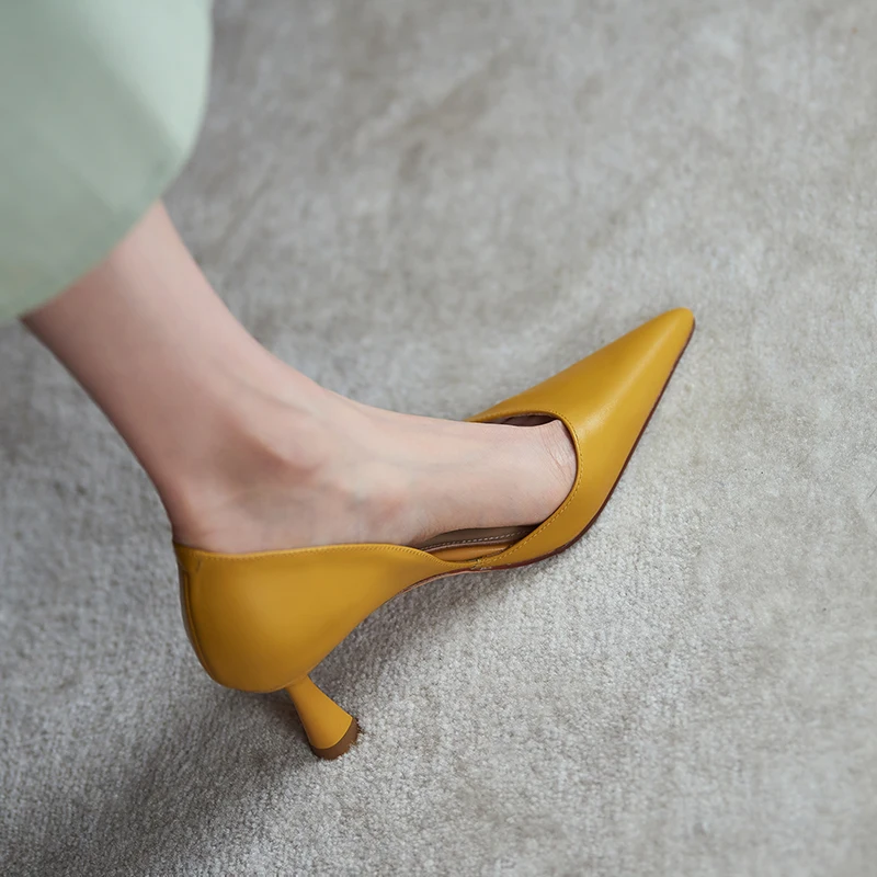 

Fashion Pointed Toe Leather Pumps Orsay Shoes Women Stiletto High Heel Summer Sandals Spring Office Heels Shoes 6 CM