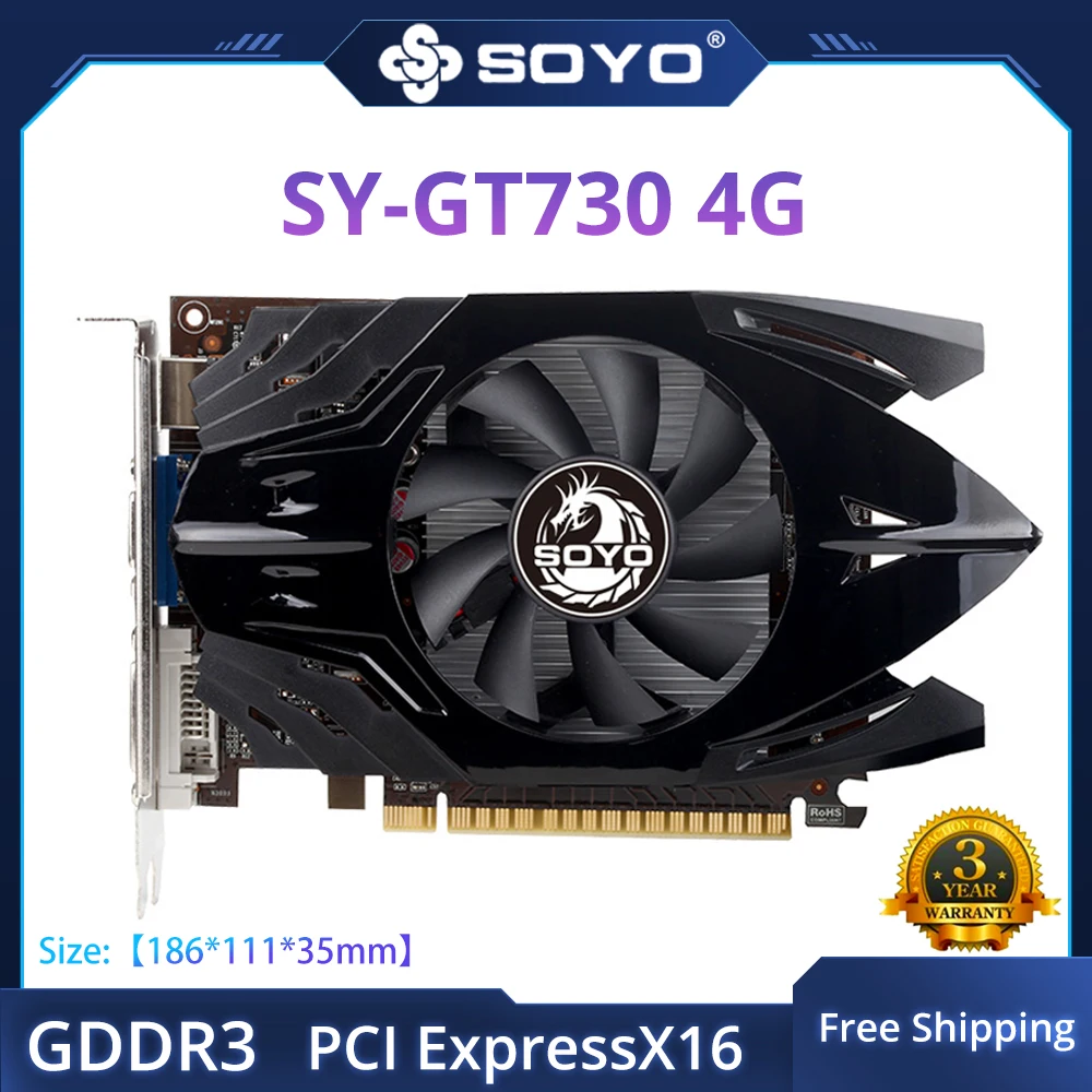 Видеокарта SOYO Nvidia GeForce GT730 4G GDDR3 видеокарта совместимая с HDMI игровая новый