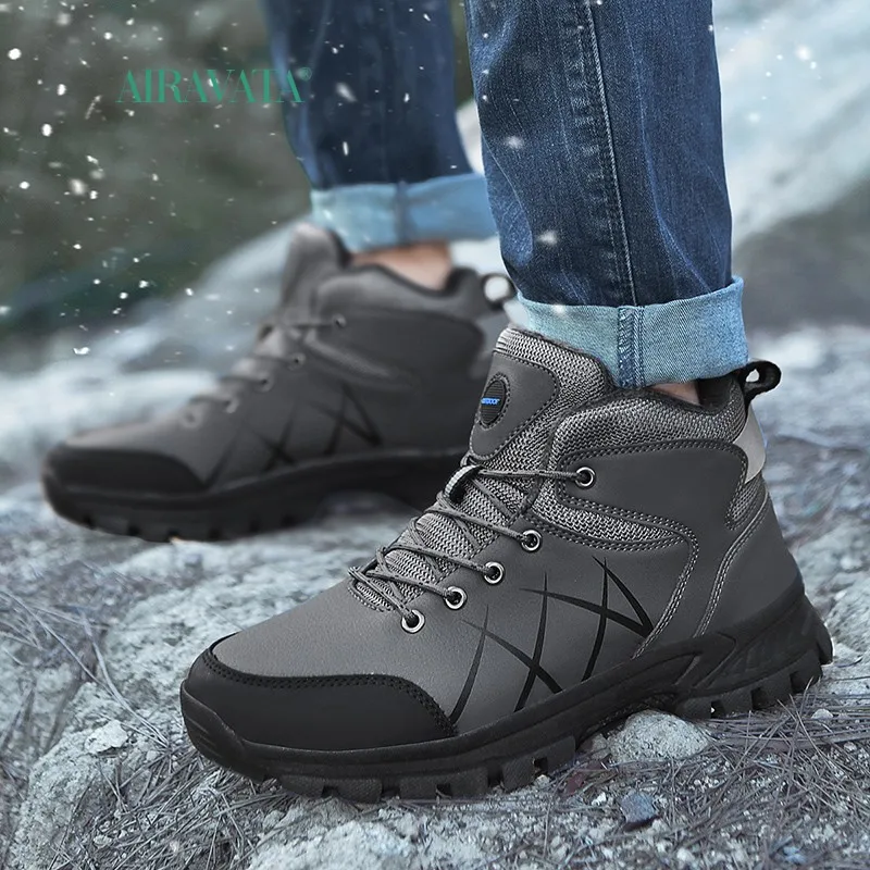 Winter Men's Boots Warm Men's Snow Boots High Quality Leather Waterproof Men Sneakers Outdoor Men Hiking Boots Work Shoes