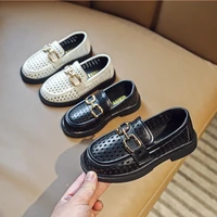 girls leather shoes with metal 2022 summer fashion new kids hollow slide on breathable shoes children casual loafers shoes