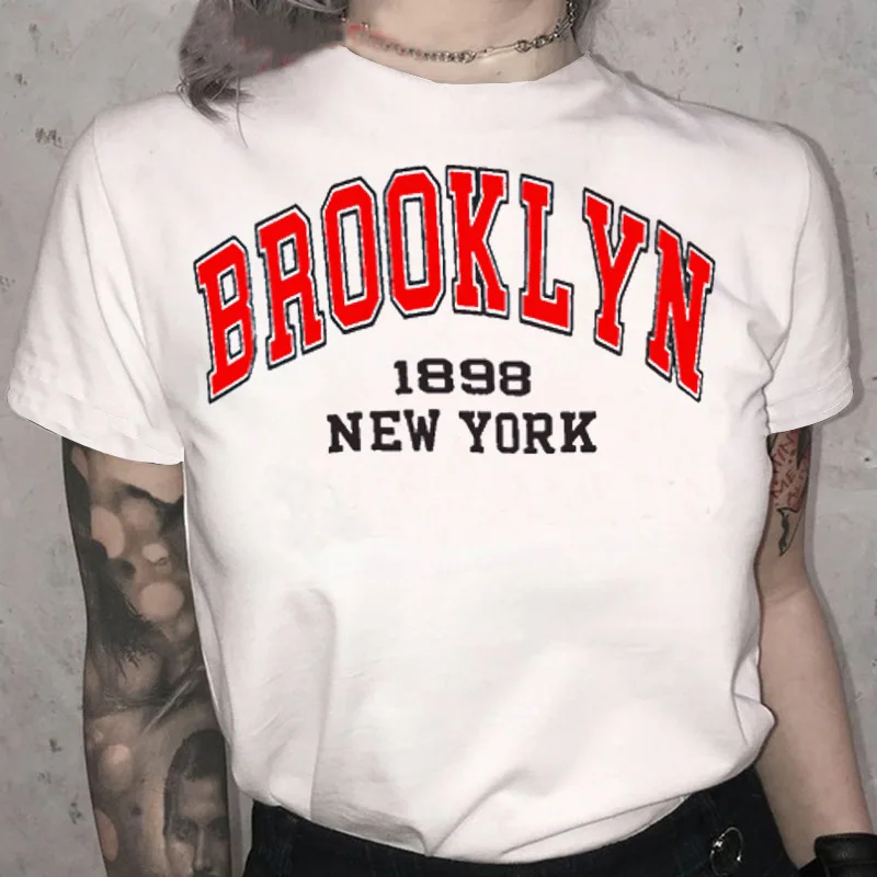 

Streetwear Tops Ladies Y2k Leisure Fashion Aesthetic Blouse Girl Tees Women T-Shirt New York Print Letter T Shirt Female Clothes