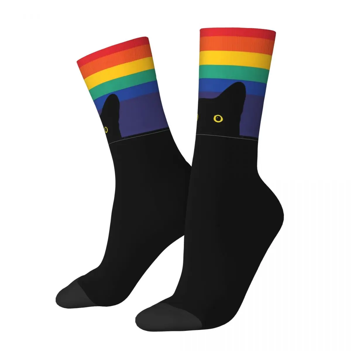 

Men's Socks Hip Hop Peeking Cat In Rainbow Circle Sock Polyester LGBT Pride Skateboard Women Socks Spring Summer Autumn Winter