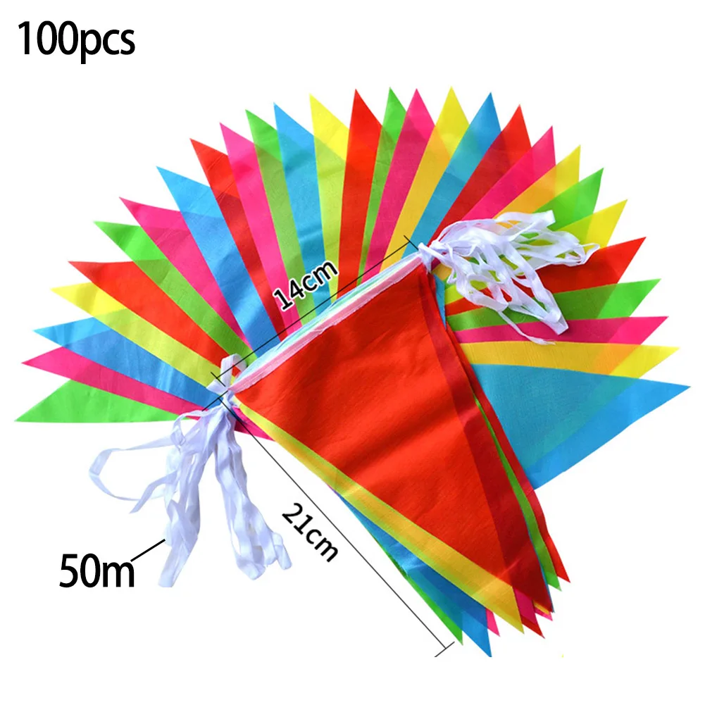 50M Multicolored Triangle Flags Bunting Banner Pennant Triangle Garland Festival Outdoor Garden Wedding Shop Street Decor