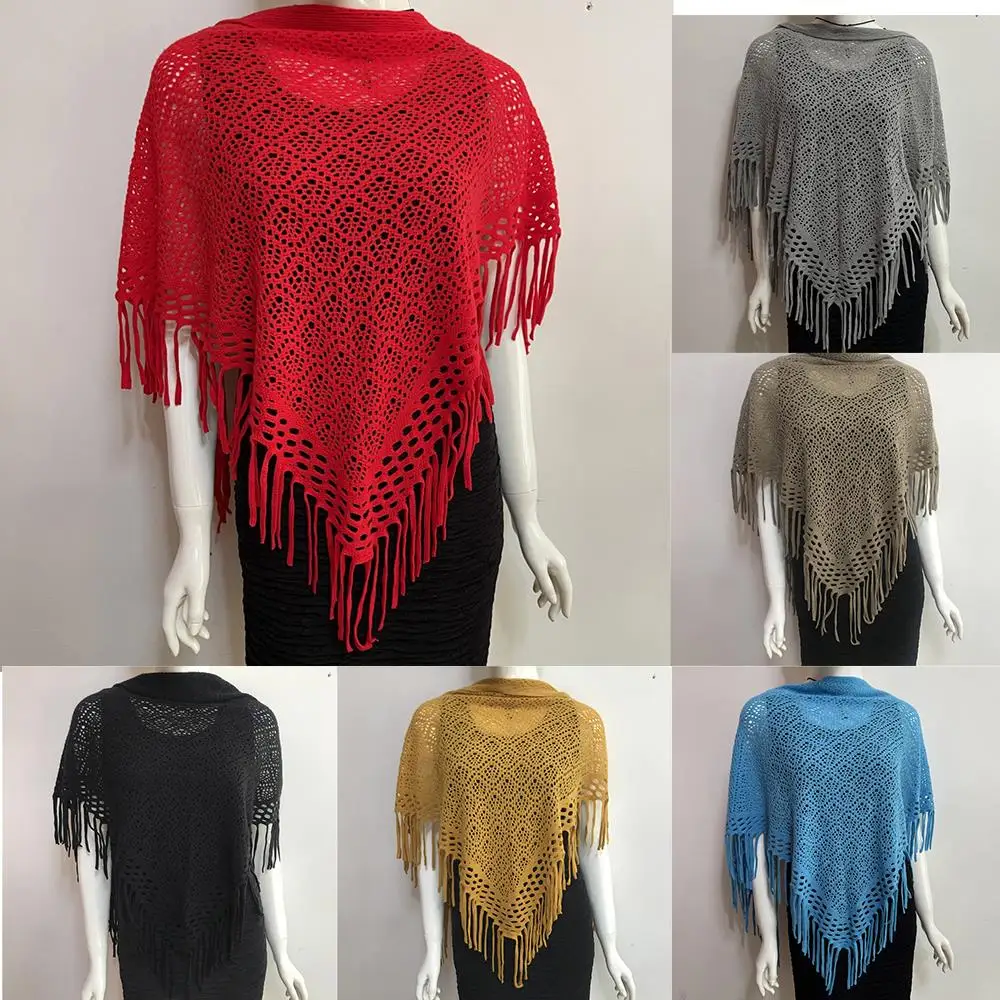 Осень-зима 2025 новый треугольный шарф из пряжи с кисточками вязаный свитер шаль