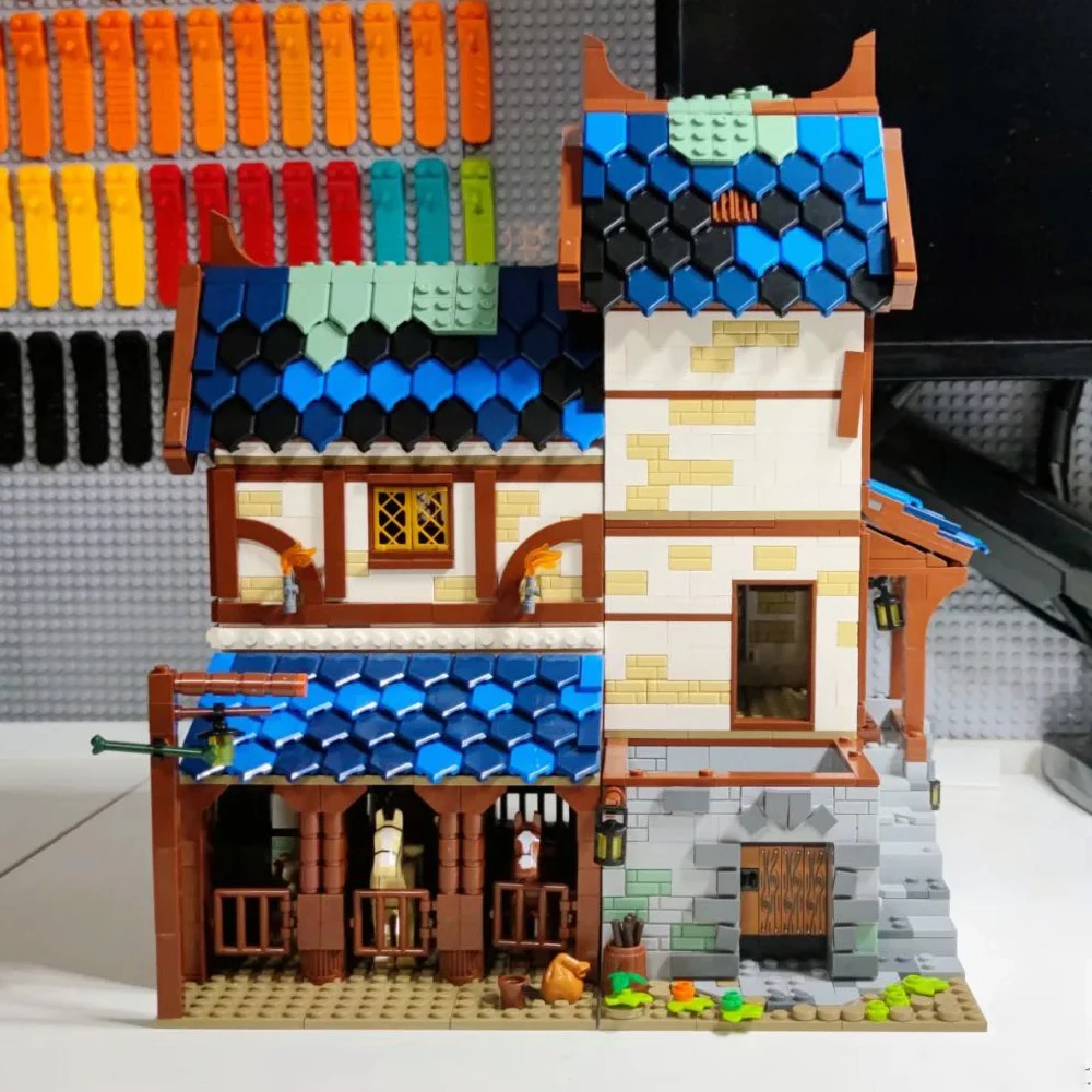 Продажа UG 50105 креативный эксперт Moc средневековый город стабильный замок слесарный уличный вид блоки модульная модель строительные блоки игрушки ...