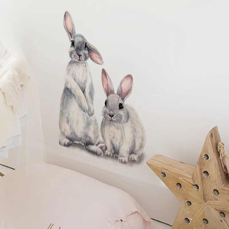 

New Waterproof Wall Stickers Two Cute Rabbits Removable Wall Stickers For Children's Room Home Decor Wallpaper For Living Room