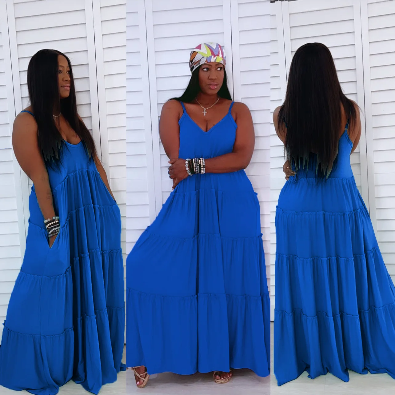 

Женское длинное платье с V-образным вырезом и открытой спиной, повседневное однотонное Плиссированное пляжное платье, модное элегантное ве...