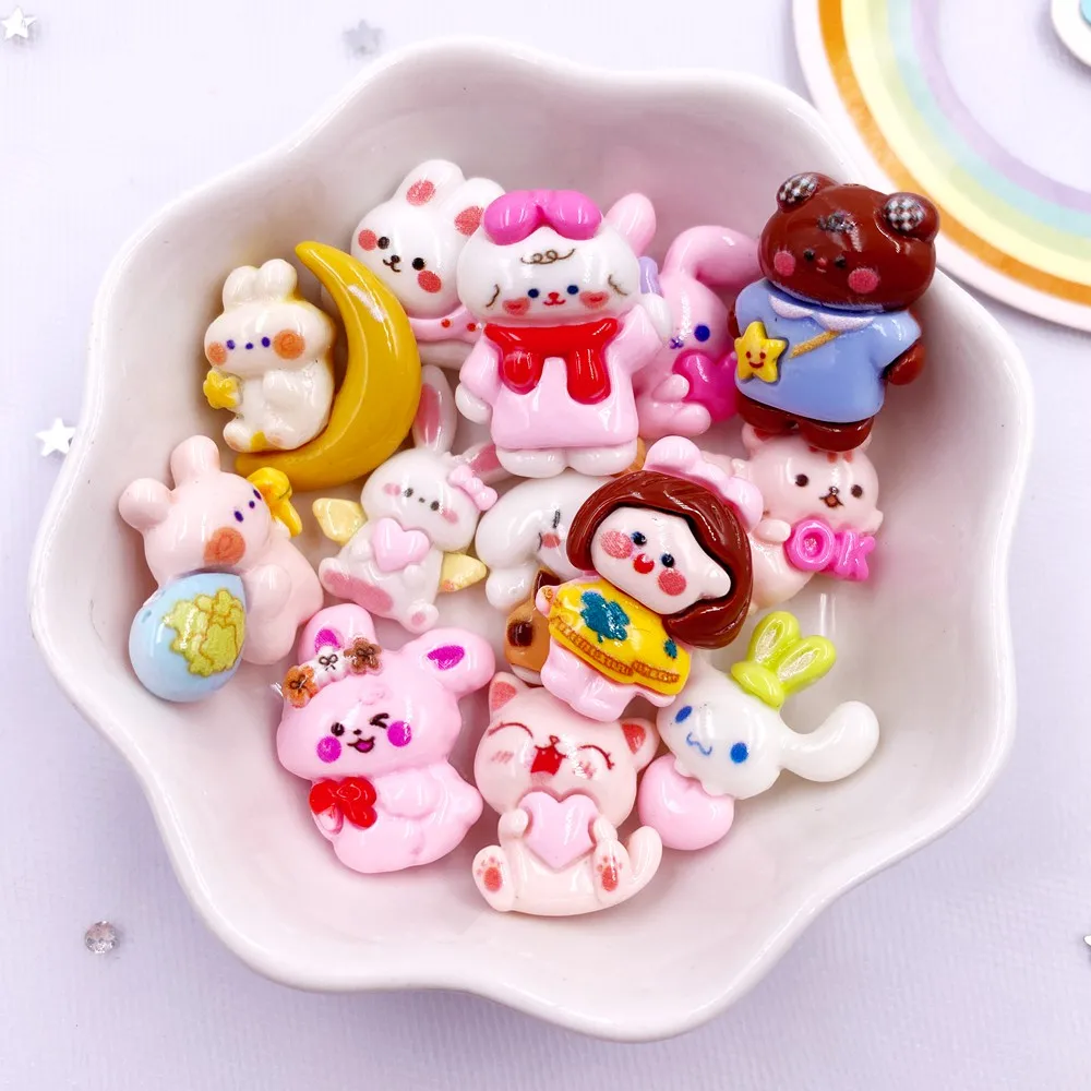 Полимерный красочный 3D Мини кролик медведь девочка мальчик с плоской спинкой фигурки Скрапбукинг своими руками бант для волос заколка для волос крафтовые украшения аксессуары M414