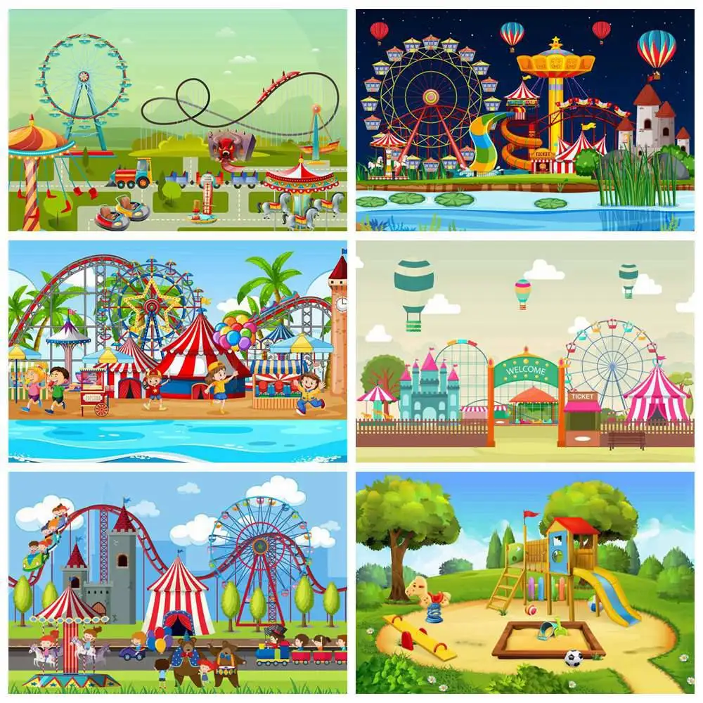 

Circus Playground Birthday Backdrop Photography Decoration Sign Amusement Park Ferris Wheel Baby Carnival Party Photo Background