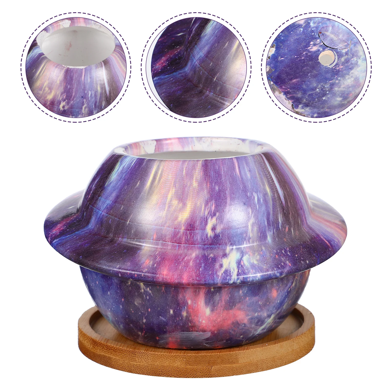 

1 Set of Planet Shape Pot Ceramic Flower Pot Pot Desktop Planter with Tray Drainage Hole