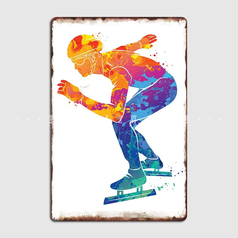 

Watercolor Ice Skating Metal Sign Wall Mural Design Wall Plaque Pub Garage Tin Sign Poster